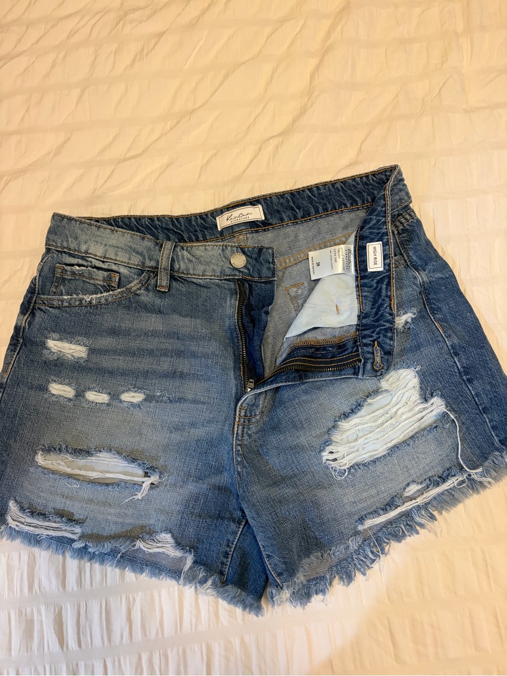 KanCan Distressed Light Blue Denim Shorts